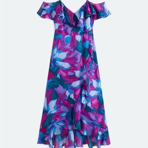 Maggy London Purple and Blue Ruffled Asymmetrical Sundress
